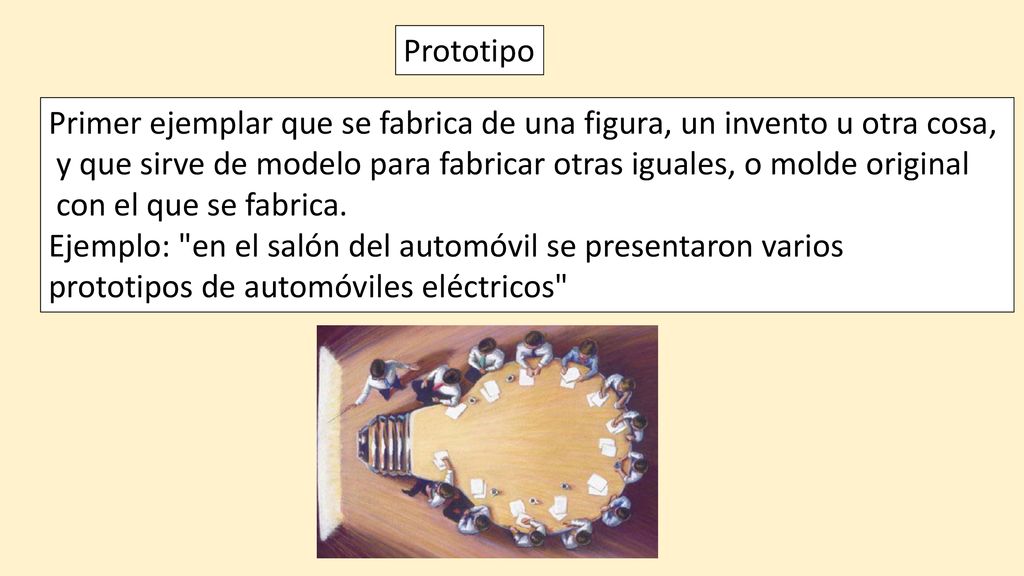 Prototipo Primer ejemplar que se fabrica de una figura, un invento u otra cosa, y que sirve de modelo para fabricar otras iguales, o molde original.