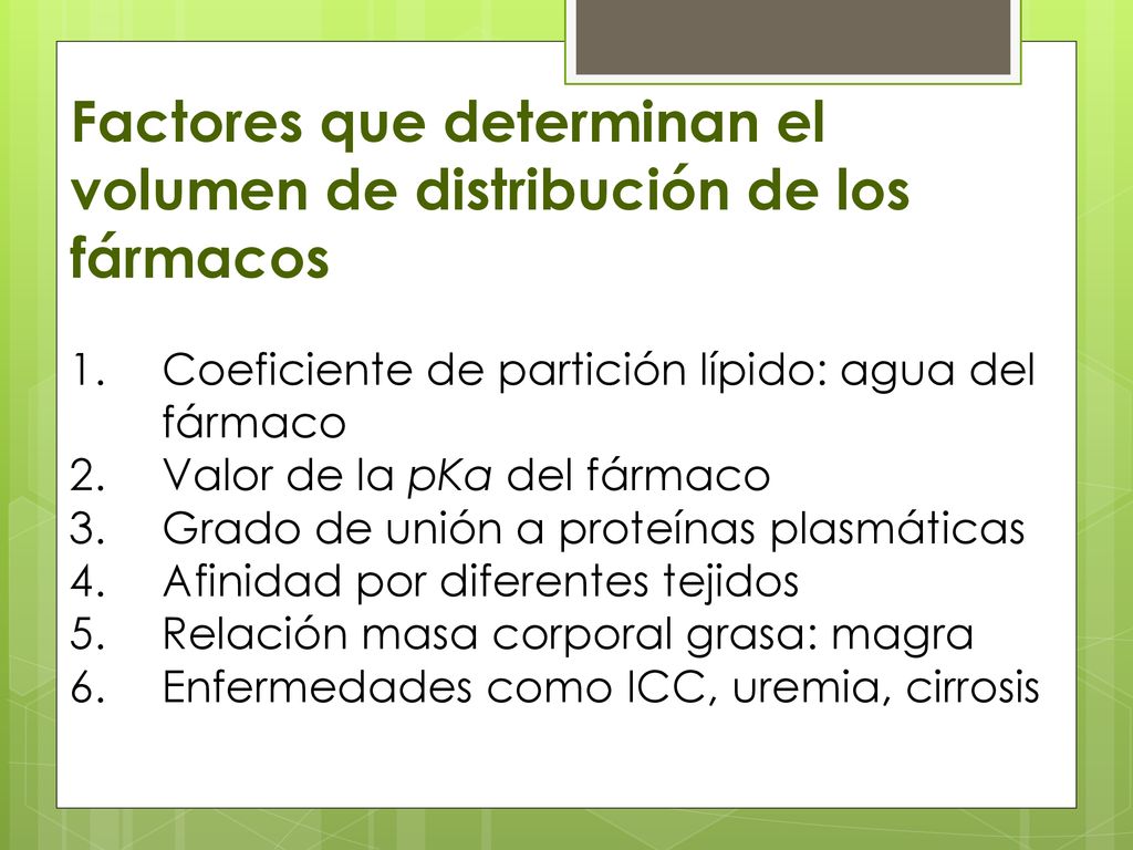 Factores que determinan el volumen de distribución de los fármacos