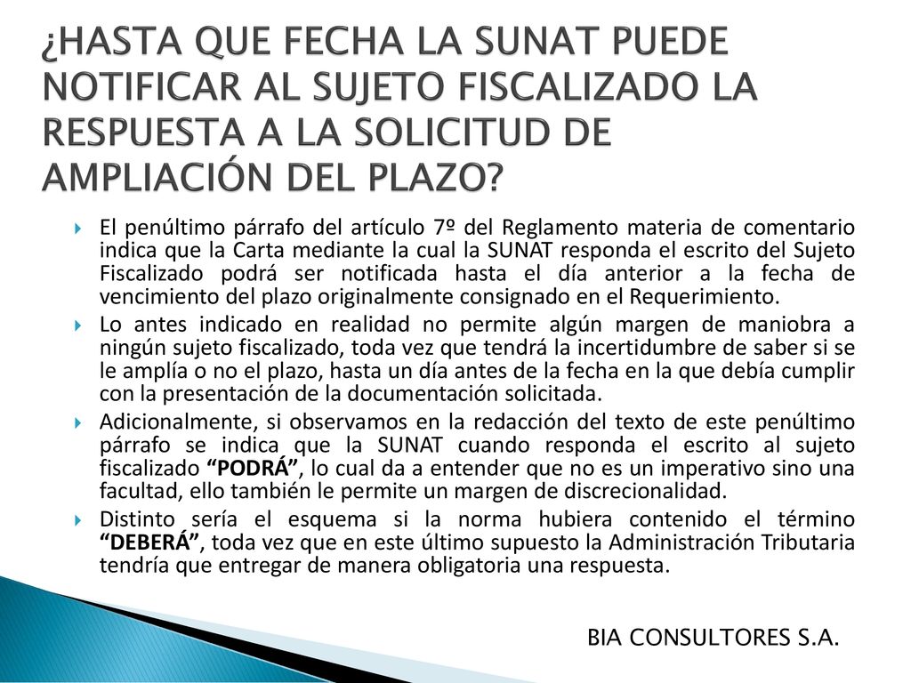 ¿HASTA QUE FECHA LA SUNAT PUEDE NOTIFICAR AL SUJETO FISCALIZADO LA RESPUESTA A LA SOLICITUD DE AMPLIACIÓN DEL PLAZO