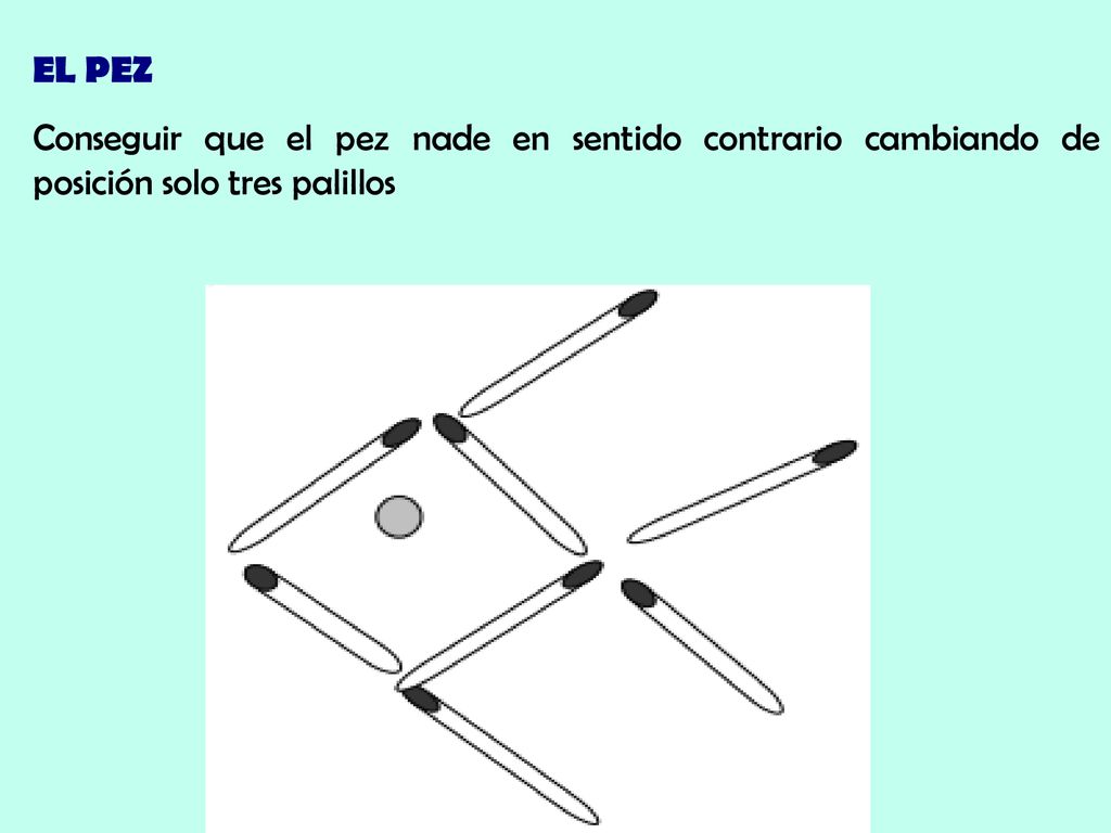 EL PEZ Conseguir que el pez nade en sentido contrario cambiando de posición solo tres palillos
