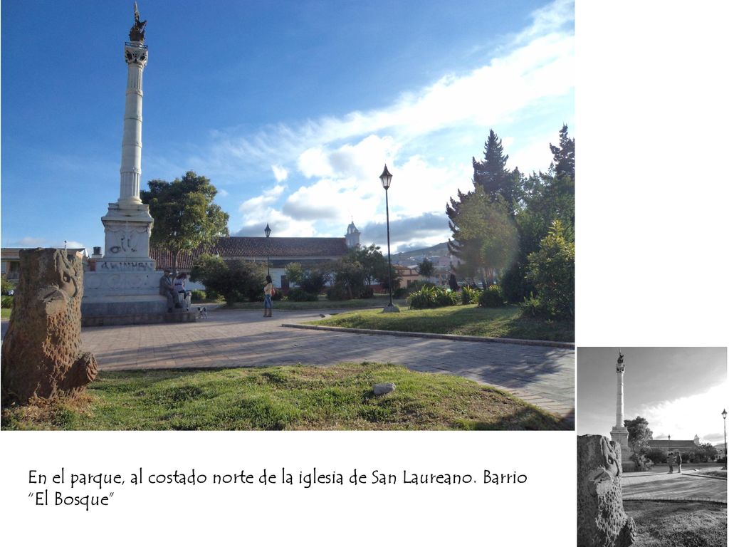 En el parque, al costado norte de la iglesia de San Laureano