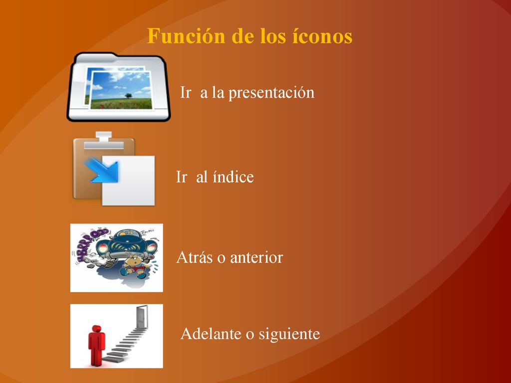 Función de los íconos Ir a la presentación Ir al índice