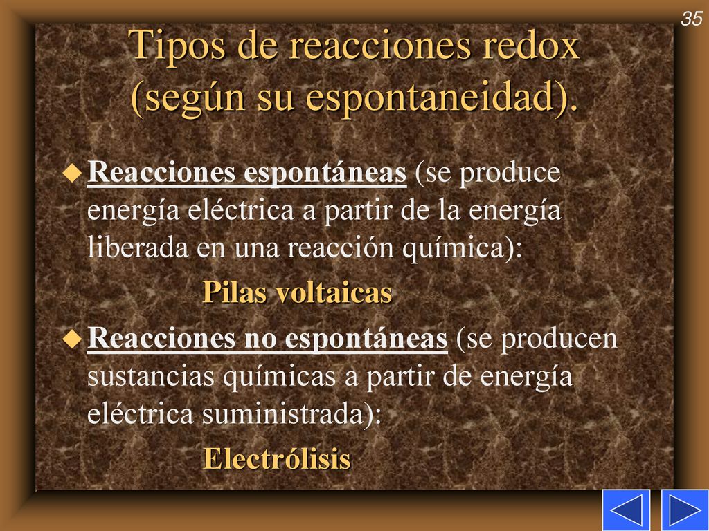 Tipos de reacciones redox (según su espontaneidad).