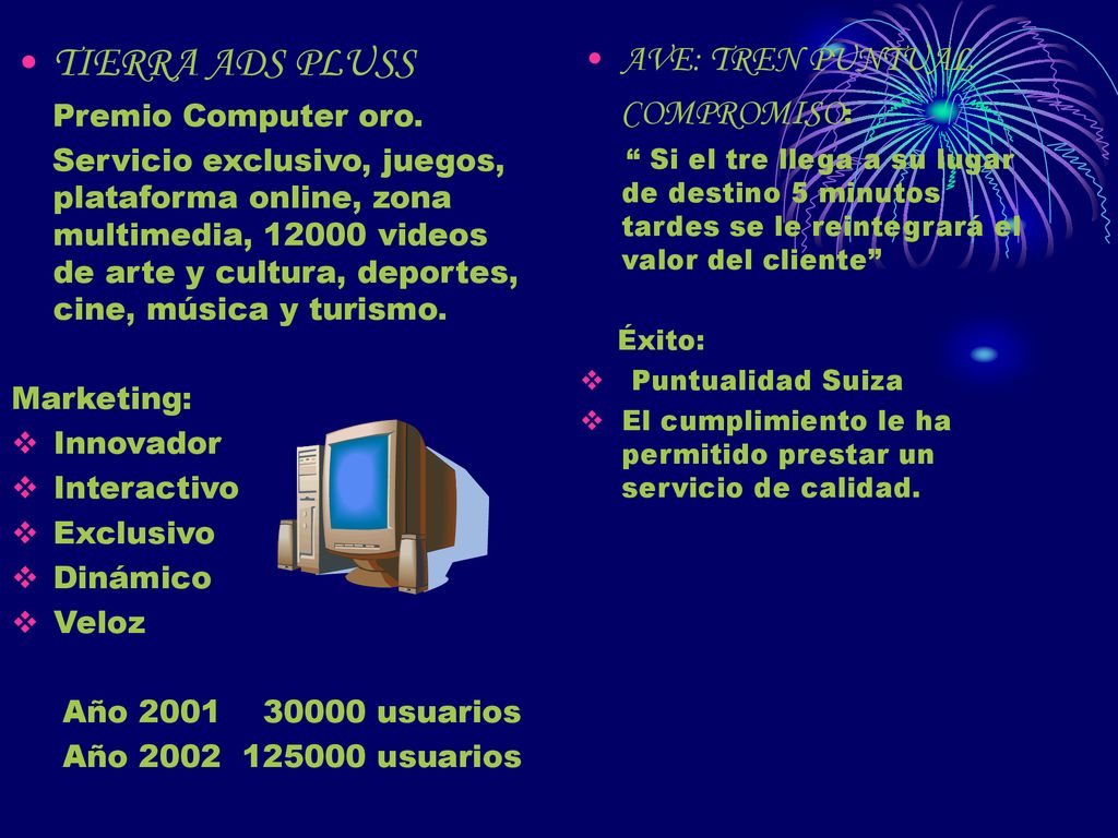 TIERRA ADS PLUSS AVE: TREN PUNTUAL COMPROMISO: Premio Computer oro.