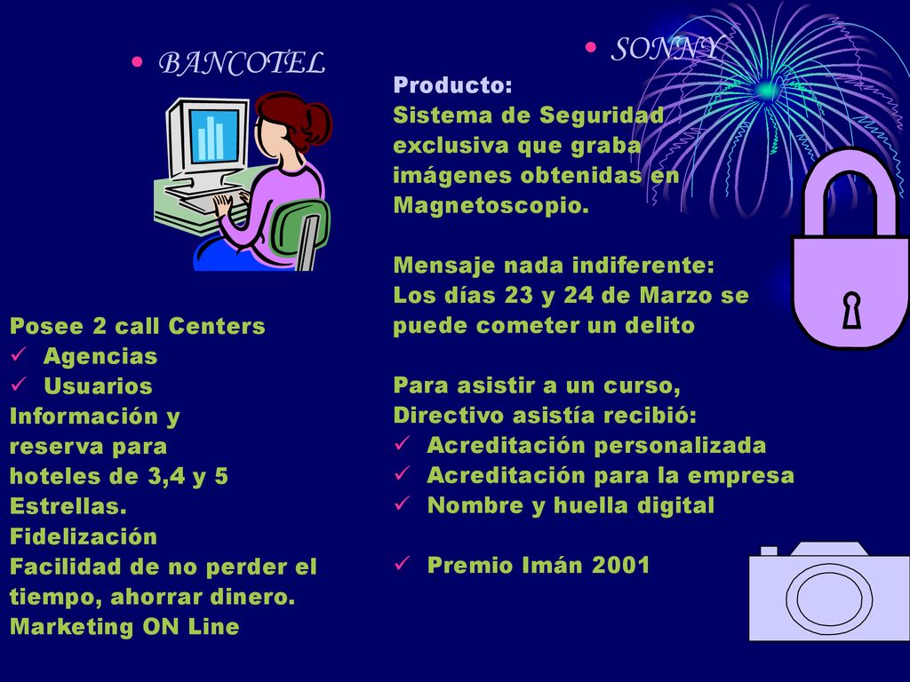 SONNY BANCOTEL Producto: Sistema de Seguridad exclusiva que graba