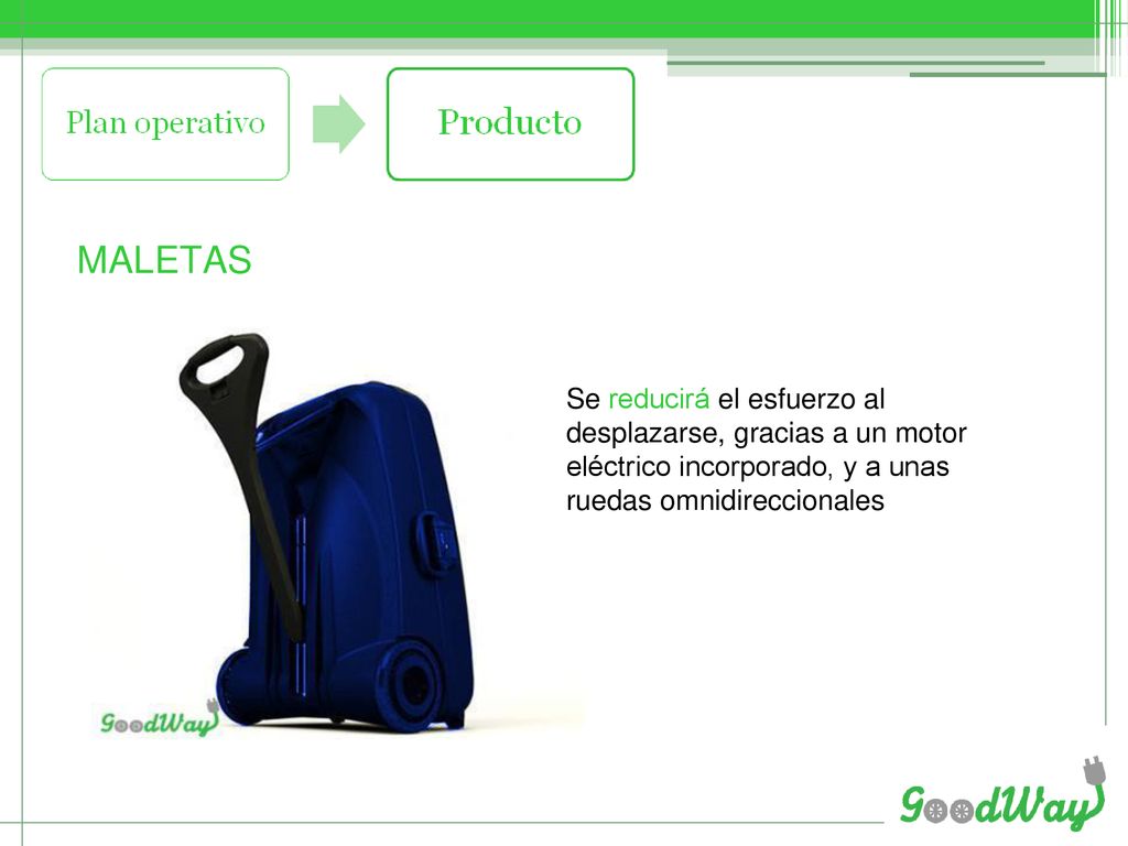 MALETAS Se reducirá el esfuerzo al desplazarse, gracias a un motor eléctrico incorporado, y a unas ruedas omnidireccionales.