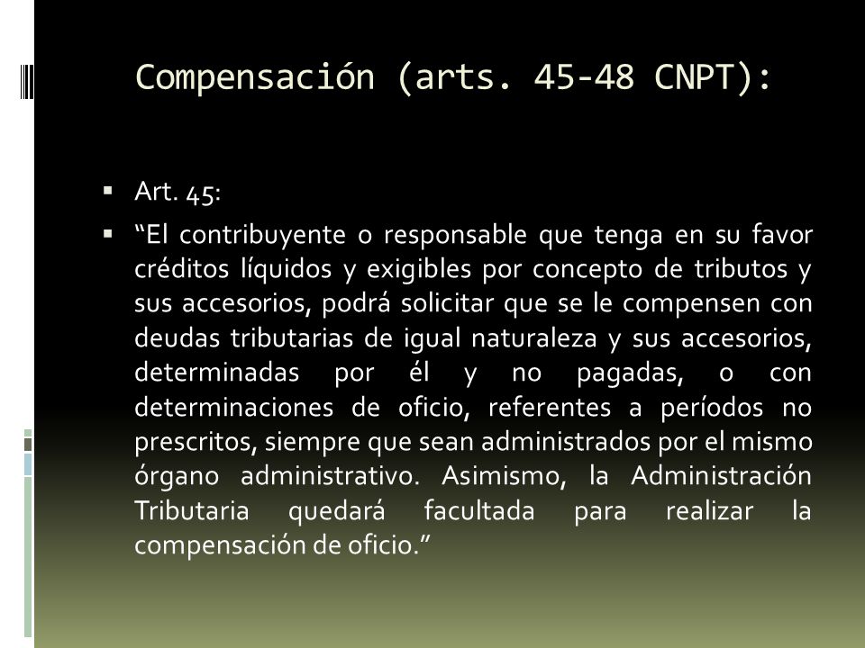 Compensación (arts CNPT):