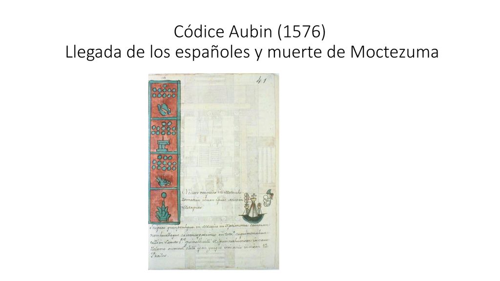 Códice Aubin (1576) Llegada de los españoles y muerte de Moctezuma