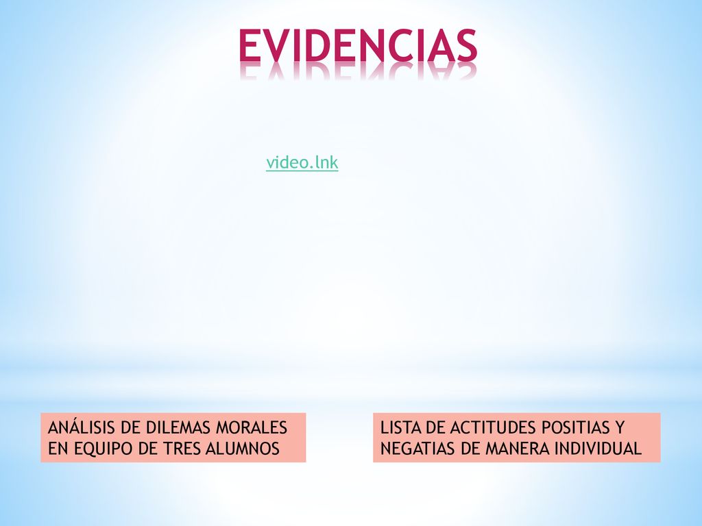 EVIDENCIAS video.lnk. ANÁLISIS DE DILEMAS MORALES EN EQUIPO DE TRES ALUMNOS.