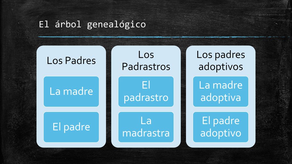 La madre El padre El padrastro La madrastra La madre adoptiva