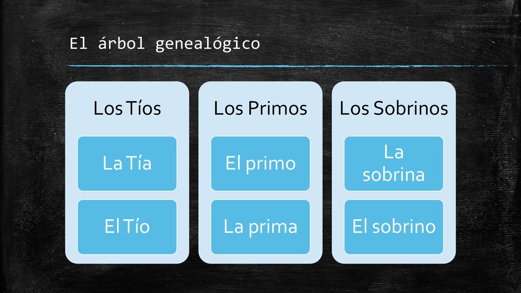 Los Tíos La Tía El Tío Los Primos El primo La prima Los Sobrinos