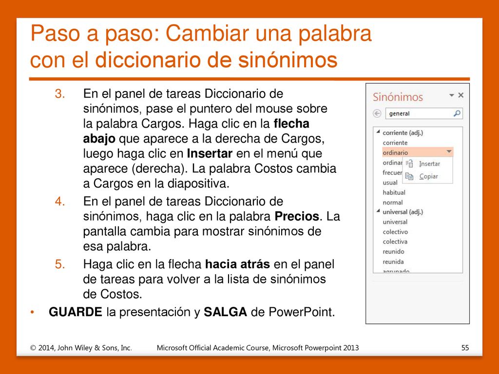 Paso a paso: Cambiar una palabra con el diccionario de sinónimos