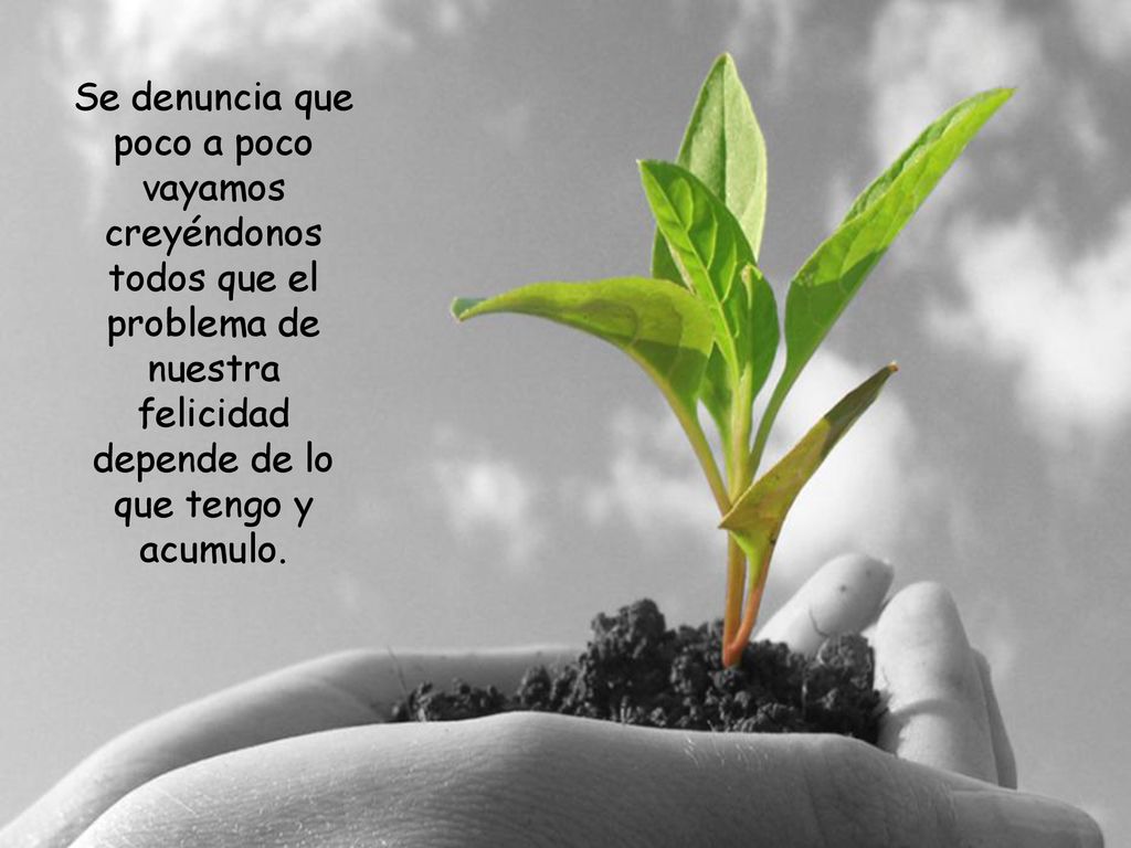 Se denuncia que poco a poco vayamos creyéndonos todos que el problema de nuestra felicidad depende de lo que tengo y acumulo.