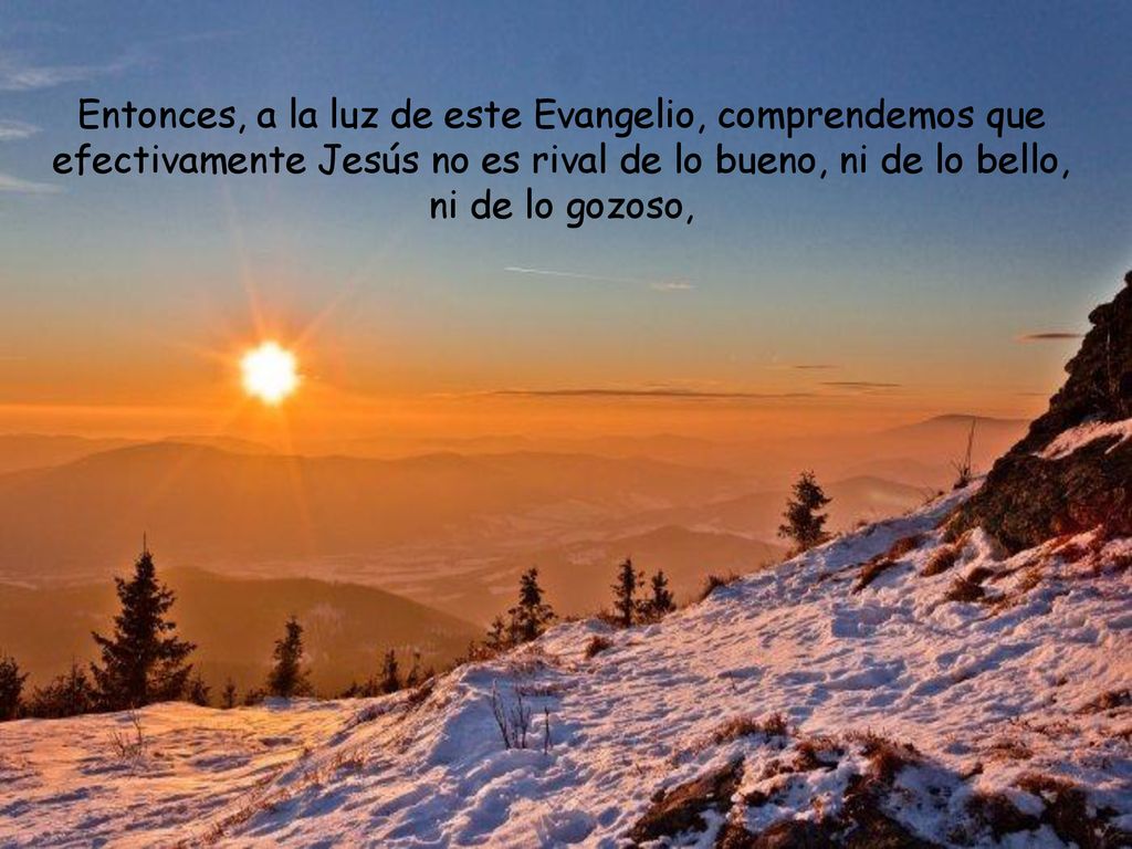 Entonces, a la luz de este Evangelio, comprendemos que efectivamente Jesús no es rival de lo bueno, ni de lo bello, ni de lo gozoso,