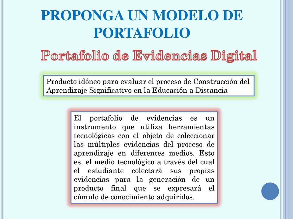 PROPONGA UN MODELO DE PORTAFOLIO Portafolio de Evidencias Digital
