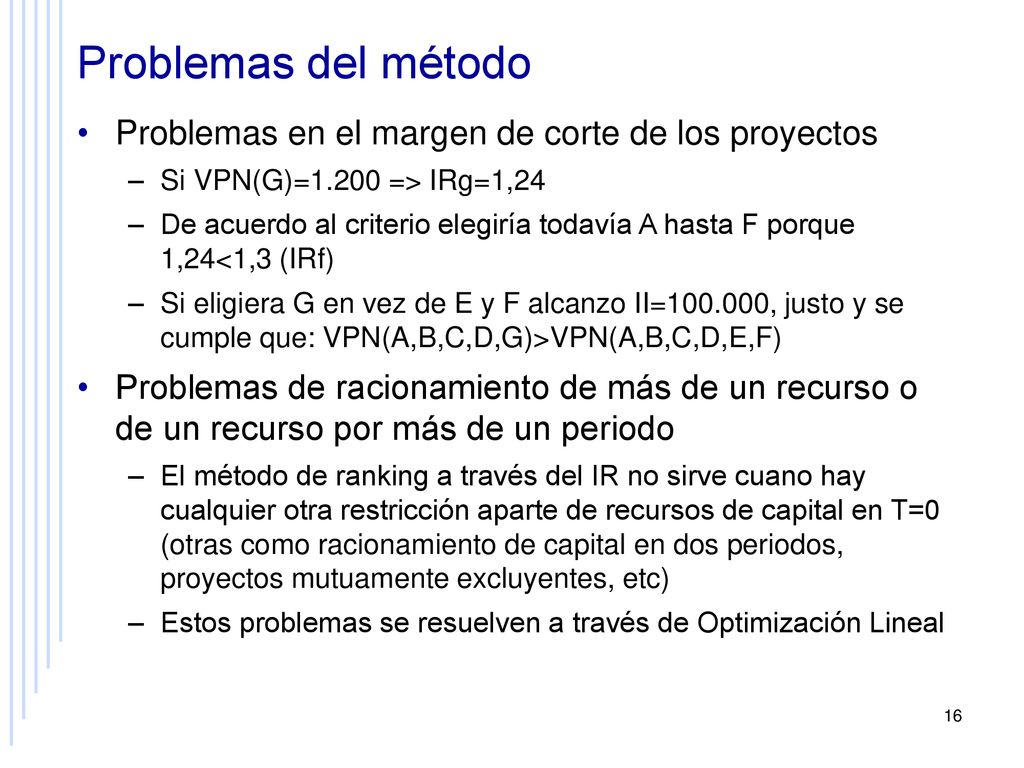 Problemas del método Problemas en el margen de corte de los proyectos