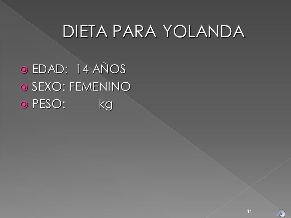 DIETA PARA YOLANDA EDAD: 14 AÑOS SEXO: FEMENINO PESO: kg