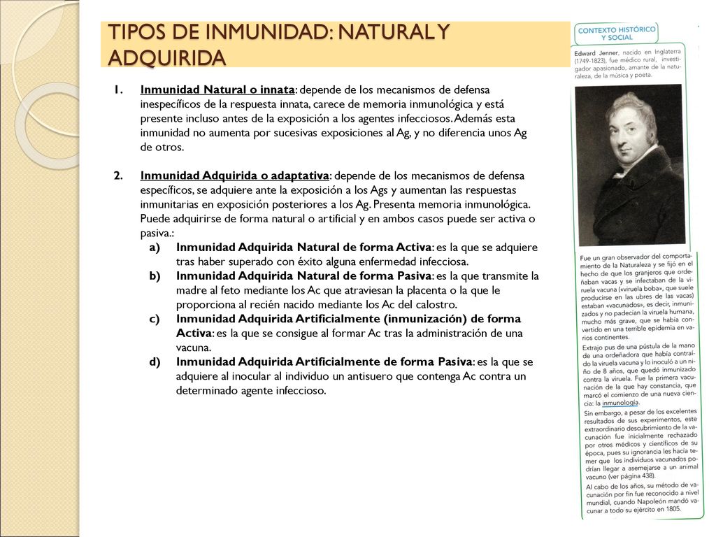 TIPOS DE INMUNIDAD: NATURAL Y ADQUIRIDA