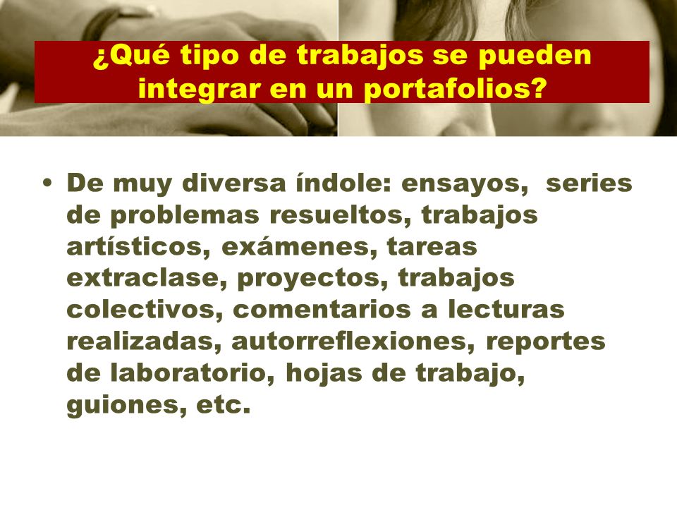 ¿Qué tipo de trabajos se pueden integrar en un portafolios