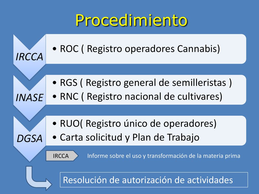 Procedimiento IRCCA INASE DGSA ROC ( Registro operadores Cannabis)