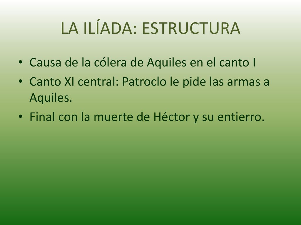 LA ILÍADA: ESTRUCTURA Causa de la cólera de Aquiles en el canto I