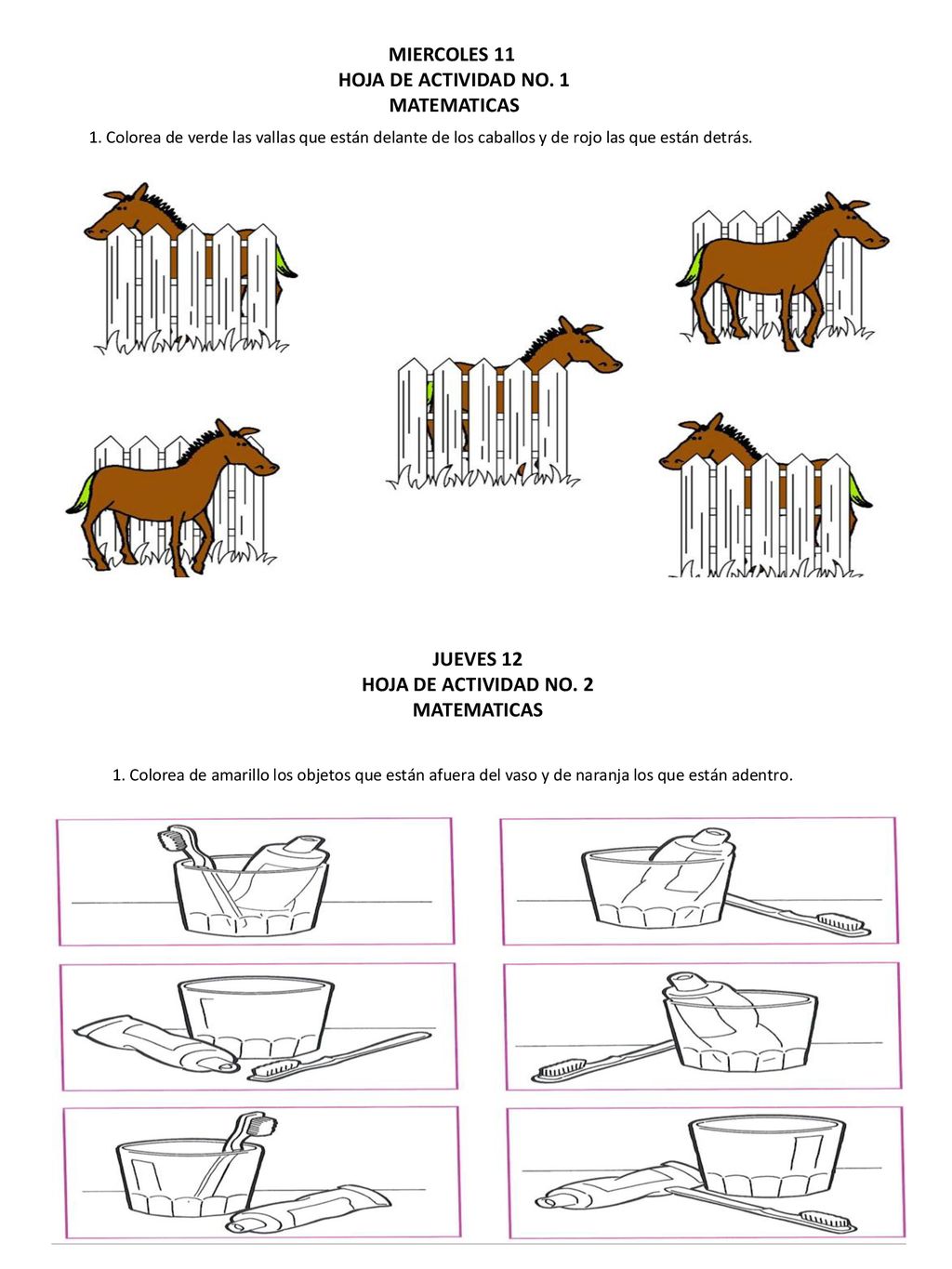 MIERCOLES 11 HOJA DE ACTIVIDAD NO. 1 MATEMATICAS JUEVES 12