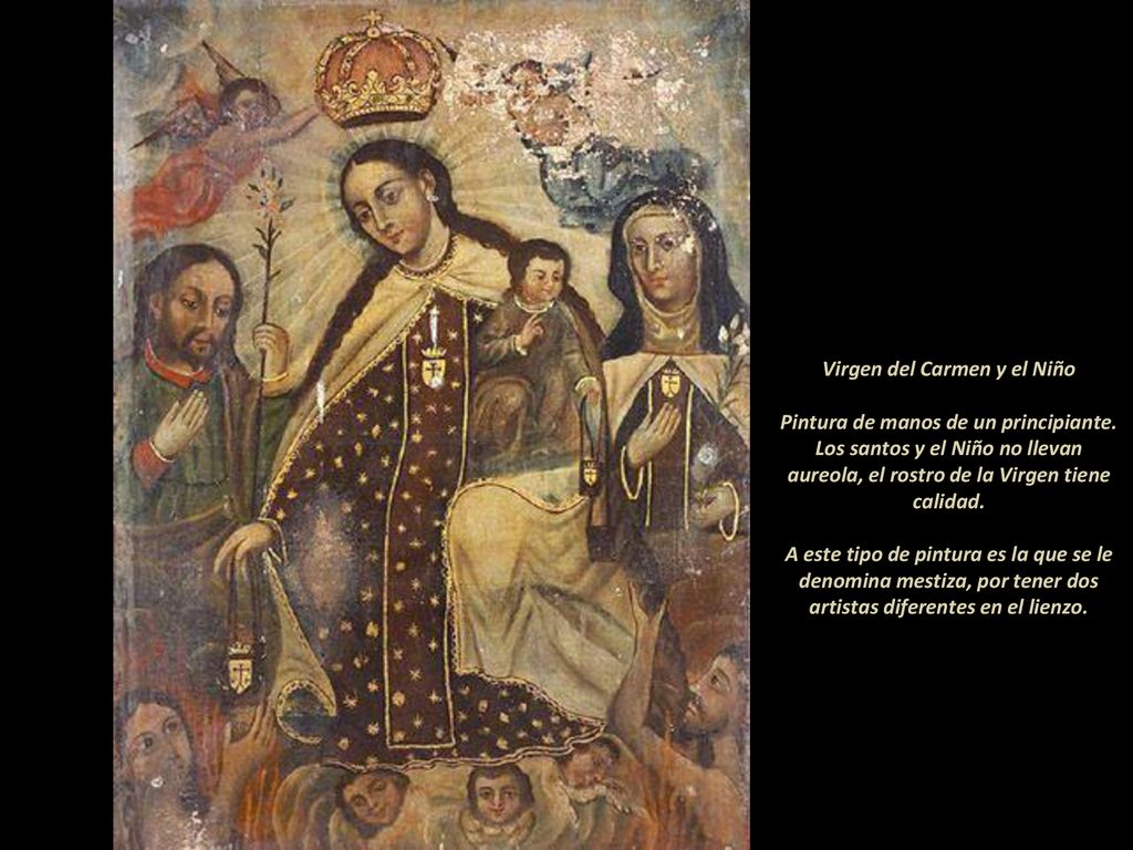 Virgen del Carmen y el Niño Pintura de manos de un principiante.