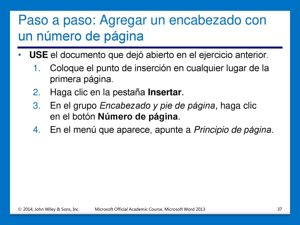 Paso a paso: Agregar un encabezado con un número de página