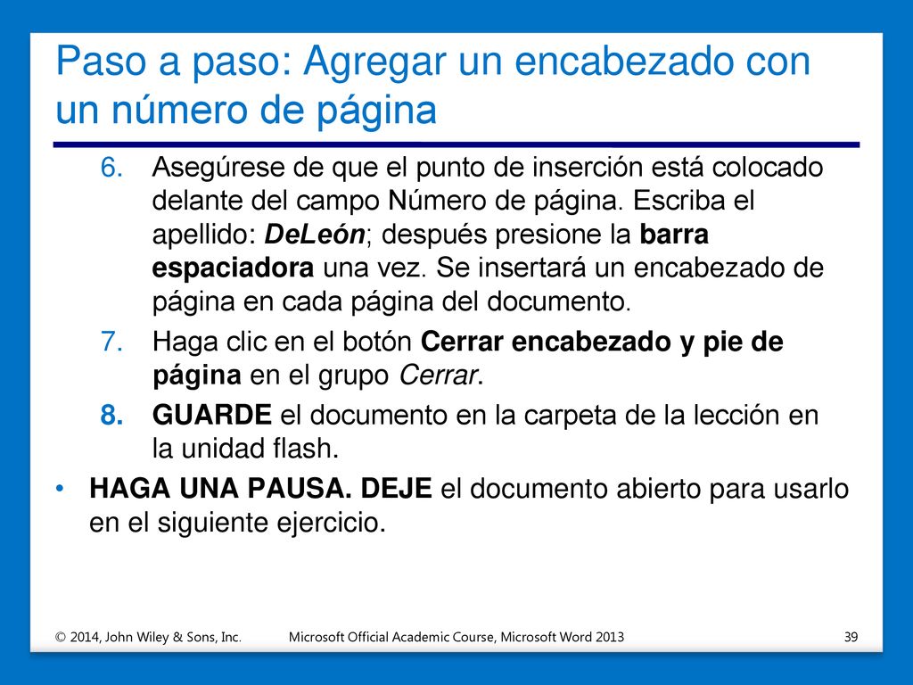 Paso a paso: Agregar un encabezado con un número de página