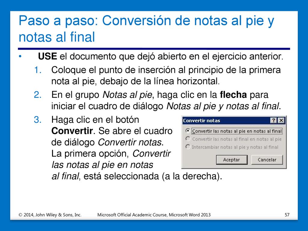 Paso a paso: Conversión de notas al pie y notas al final