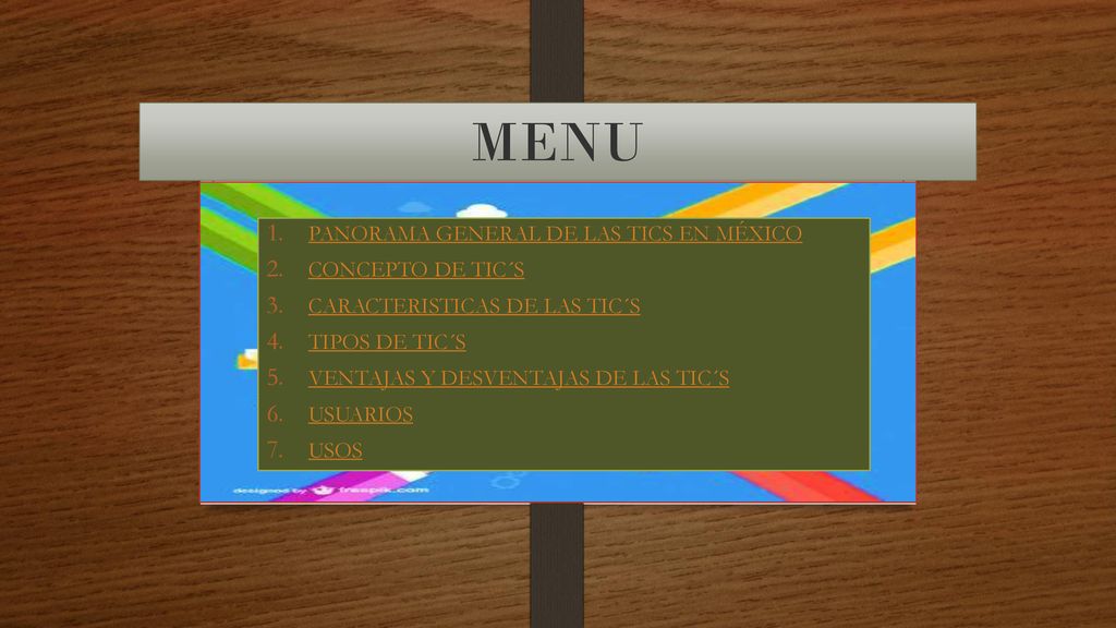 MENU PANORAMA GENERAL DE LAS TICS EN MÉXICO CONCEPTO DE TIC´S