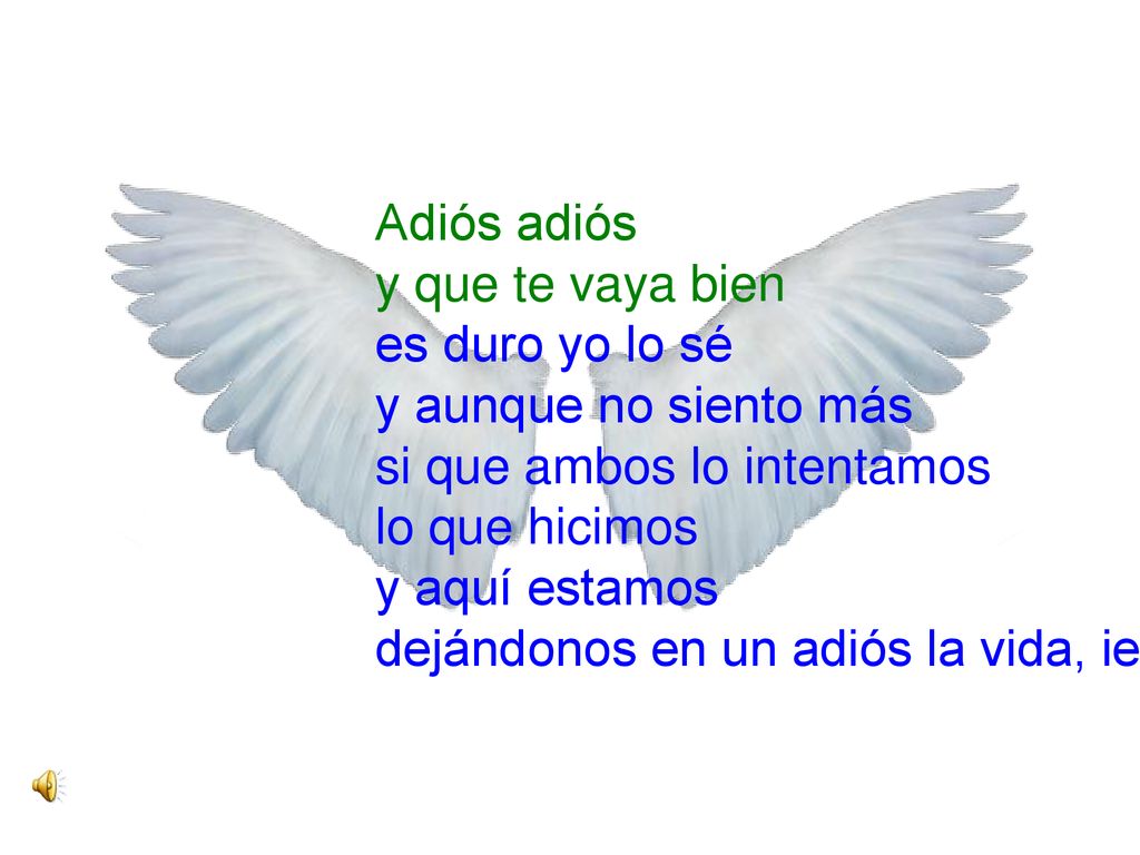 Adiós adiós y que te vaya bien es duro yo lo sé y aunque no siento más si que ambos lo intentamos lo que hicimos y aquí estamos dejándonos en un adiós la vida, ieeeeh..