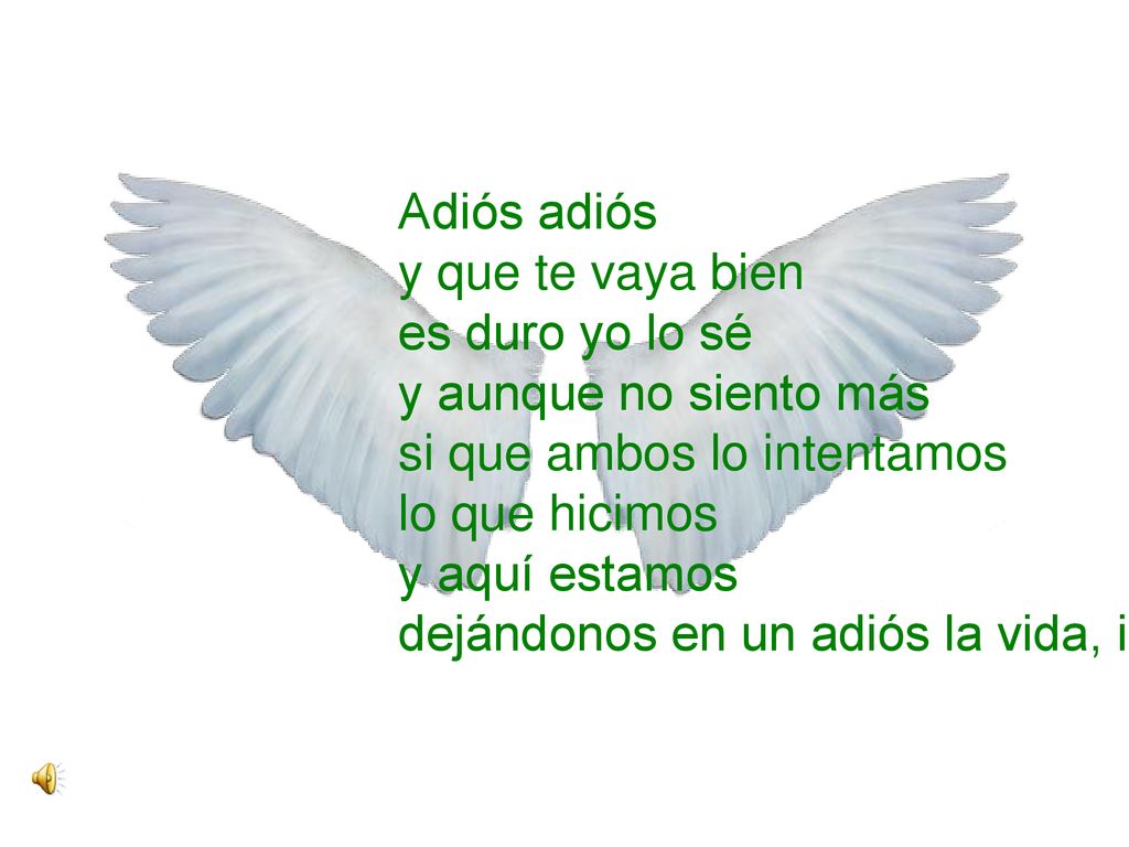 Adiós adiós y que te vaya bien es duro yo lo sé y aunque no siento más si que ambos lo intentamos lo que hicimos y aquí estamos dejándonos en un adiós la vida, ieeeeh..