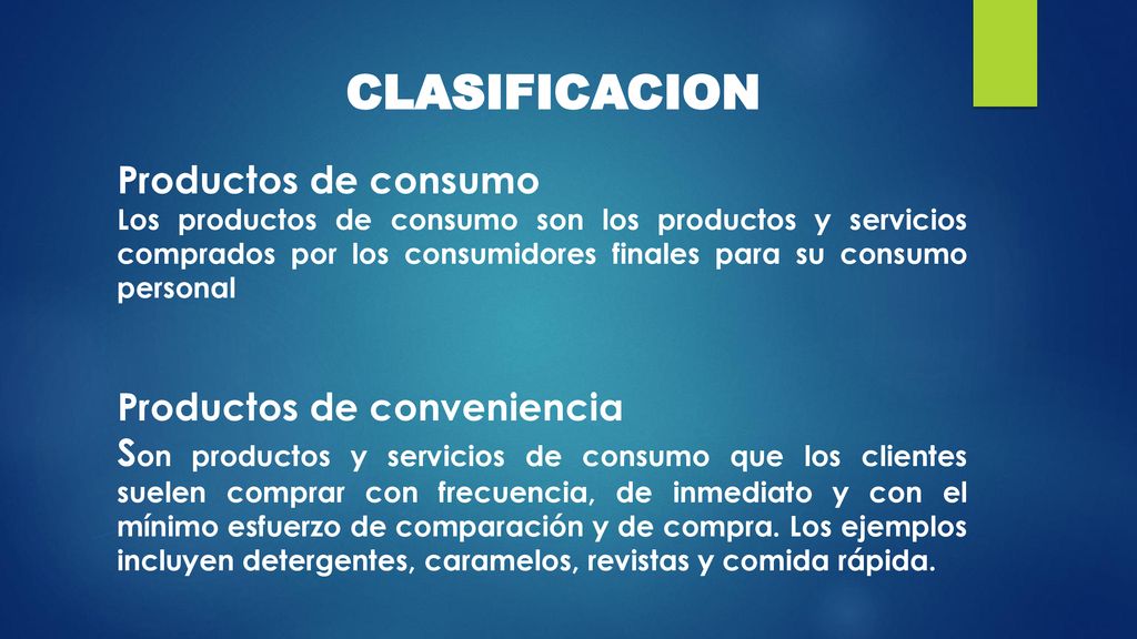 CLASIFICACION Productos de consumo Productos de conveniencia