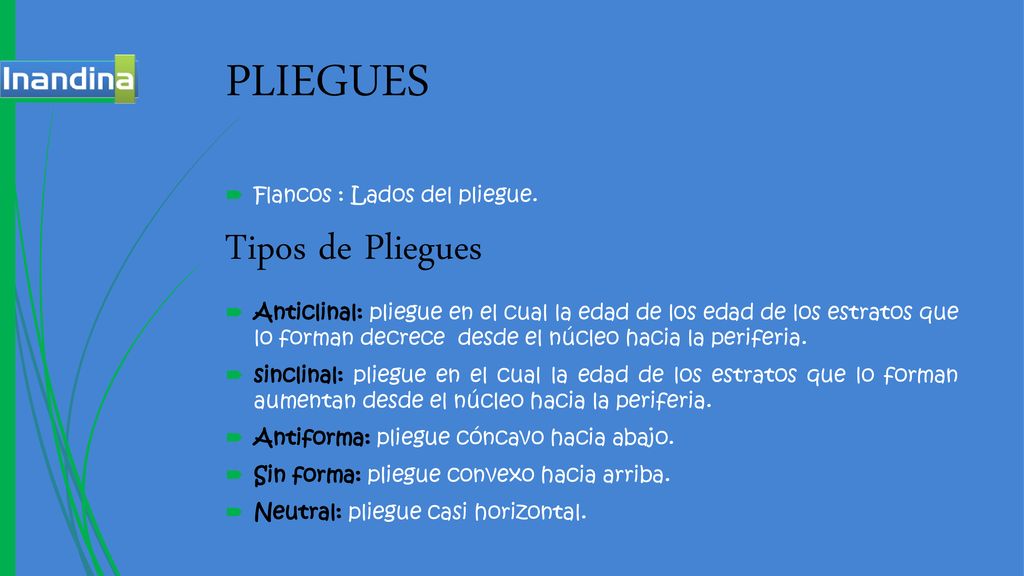 PLIEGUES Tipos de Pliegues Flancos : Lados del pliegue.