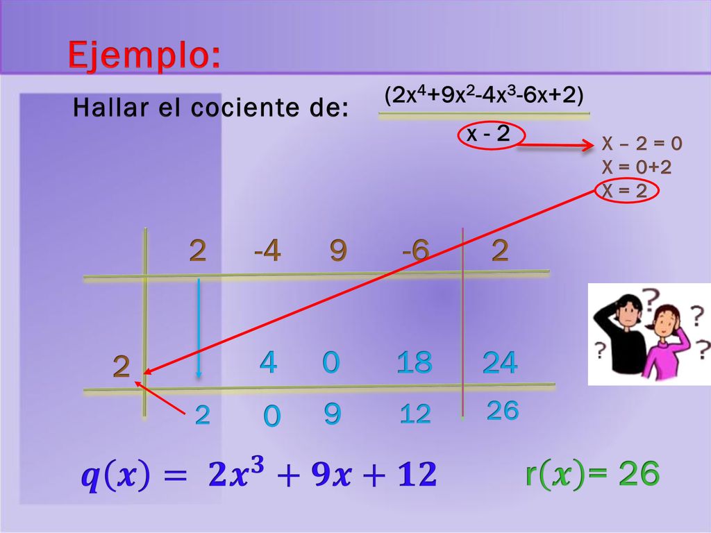 Ejemplo: 𝒒 𝒙 = 𝟐𝒙 𝟑 +𝟗𝒙+𝟏𝟐 r 𝒙 =