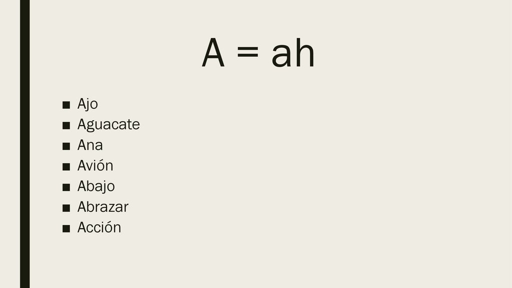 A = ah Ajo Aguacate Ana Avión Abajo Abrazar Acción