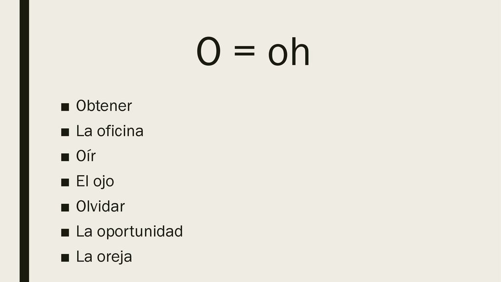 O = oh Obtener La oficina Oír El ojo Olvidar La oportunidad La oreja