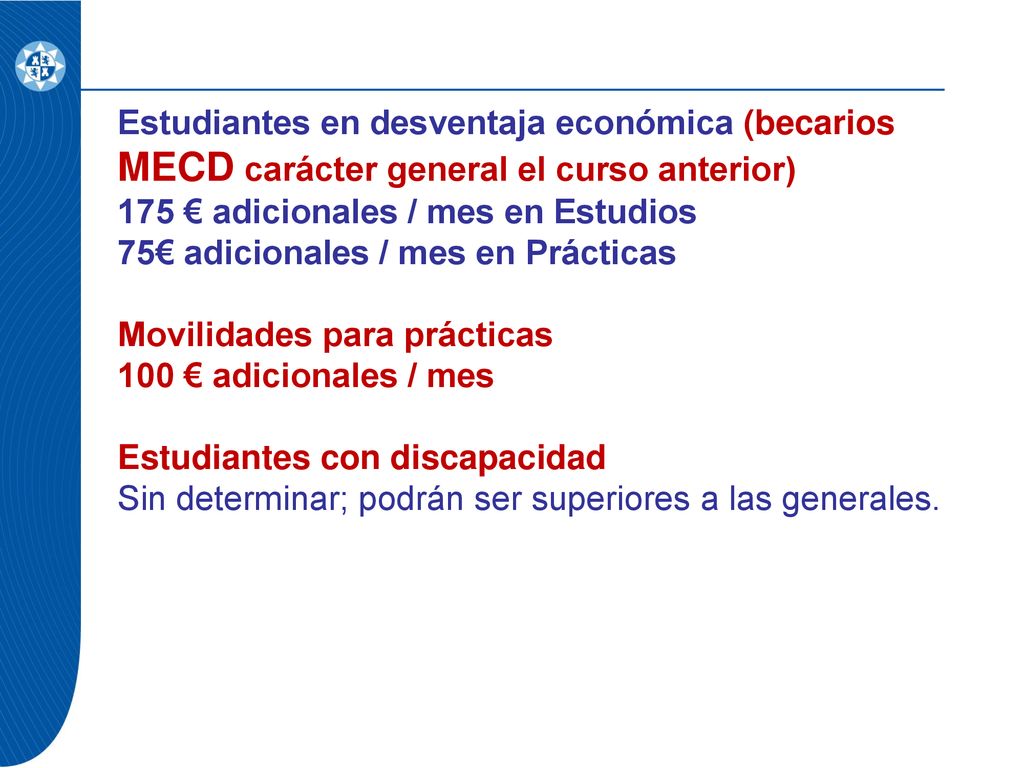 Estudiantes en desventaja económica (becarios MECD carácter general el curso anterior)