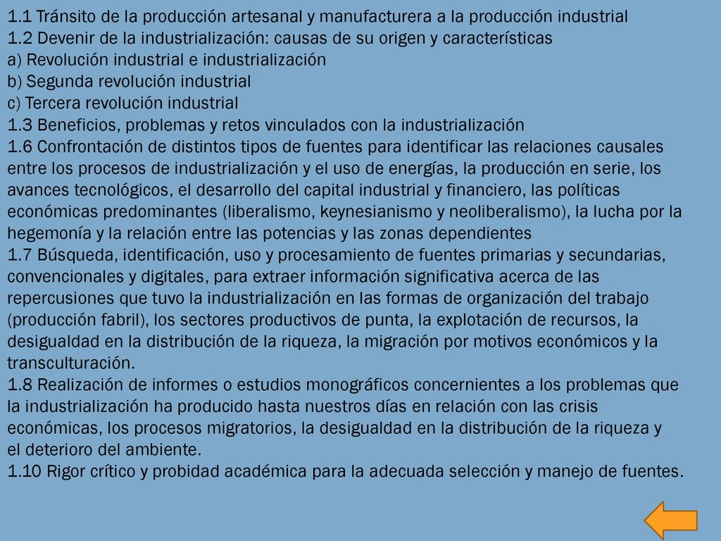 1.1 Tránsito de la producción artesanal y manufacturera a la producción industrial