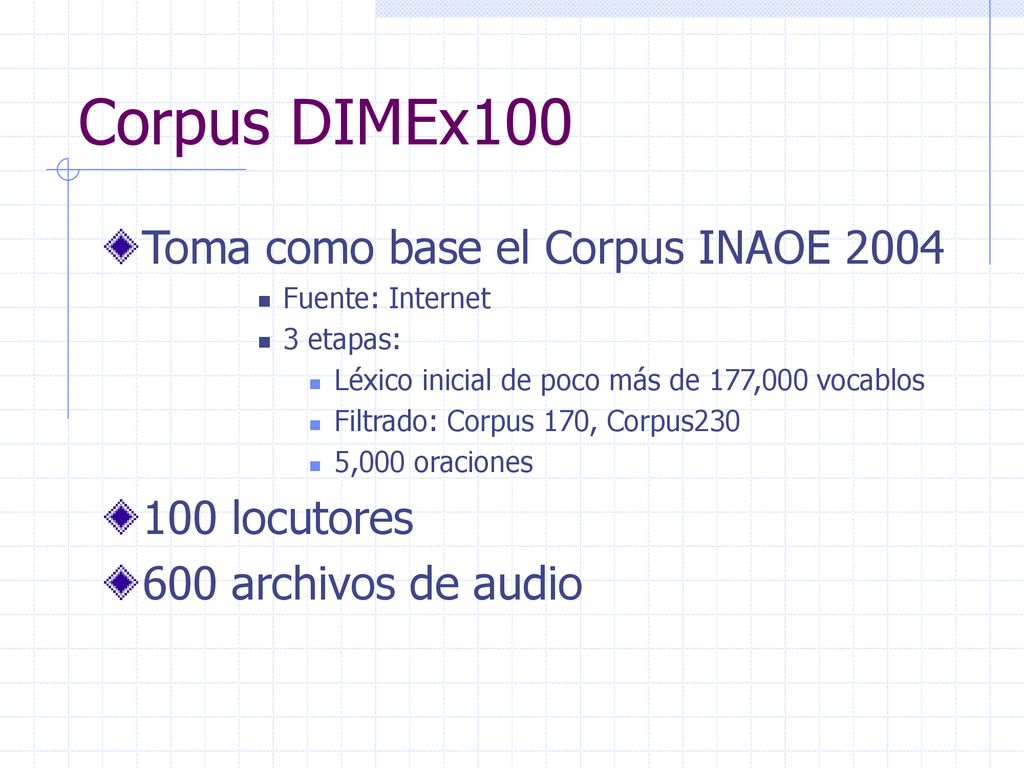Corpus DIMEx100 Toma como base el Corpus INAOE locutores