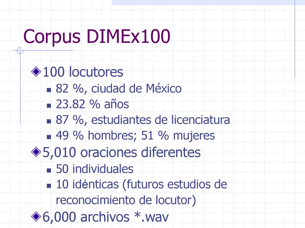Corpus DIMEx locutores 5,010 oraciones diferentes