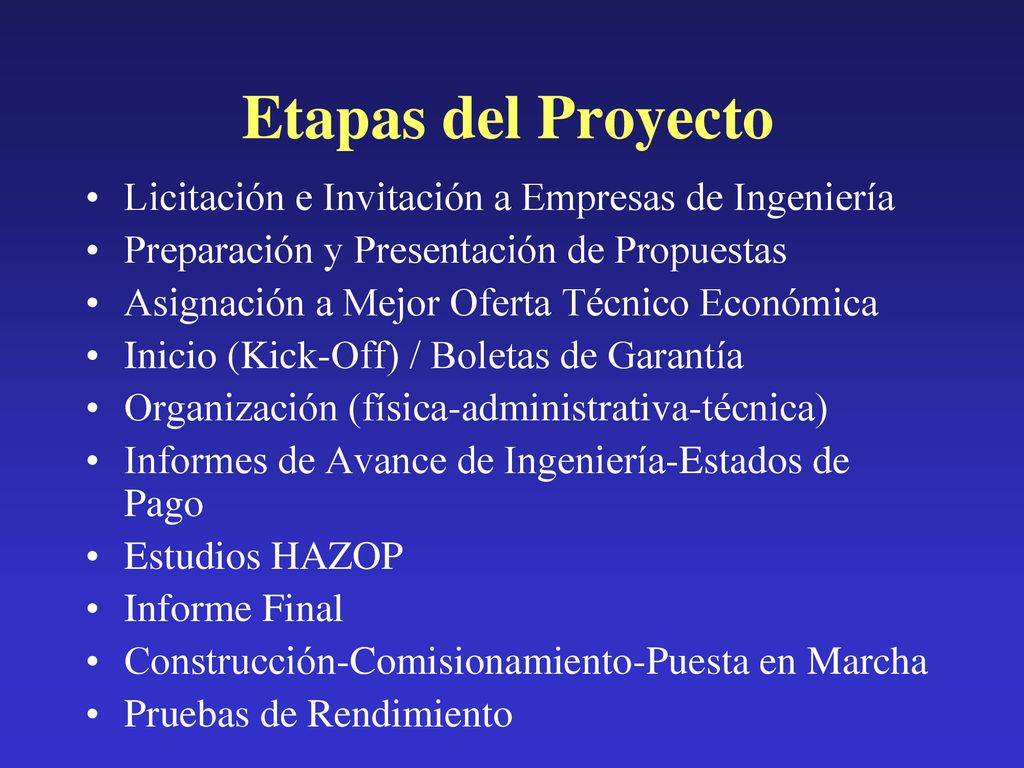 Etapas del Proyecto Licitación e Invitación a Empresas de Ingeniería