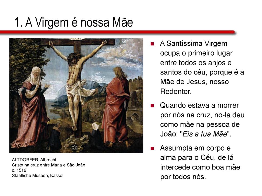 1. A Virgem é nossa Mãe A Santíssima Virgem ocupa o primeiro lugar