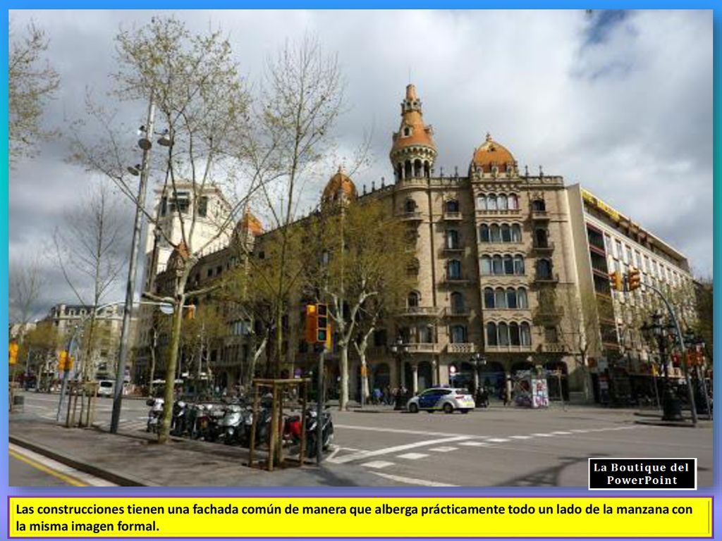 Las construcciones tienen una fachada común de manera que alberga prácticamente todo un lado de la manzana con la misma imagen formal.