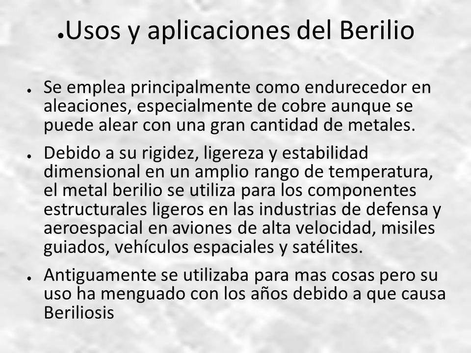 Usos y aplicaciones del Berilio