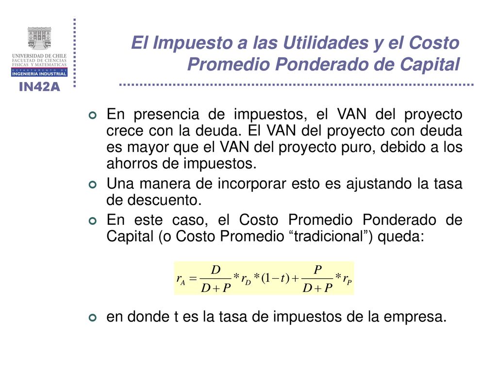 El Impuesto a las Utilidades y el Costo Promedio Ponderado de Capital