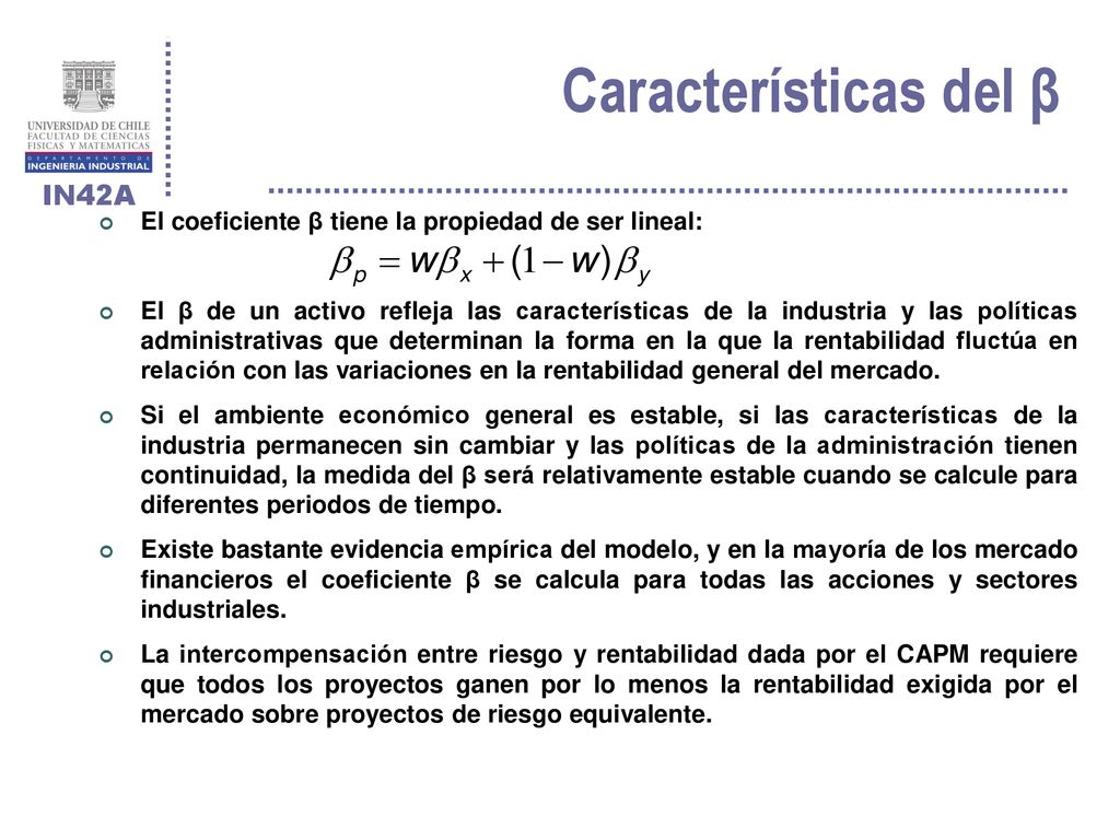 Características del β El coeficiente β tiene la propiedad de ser lineal: