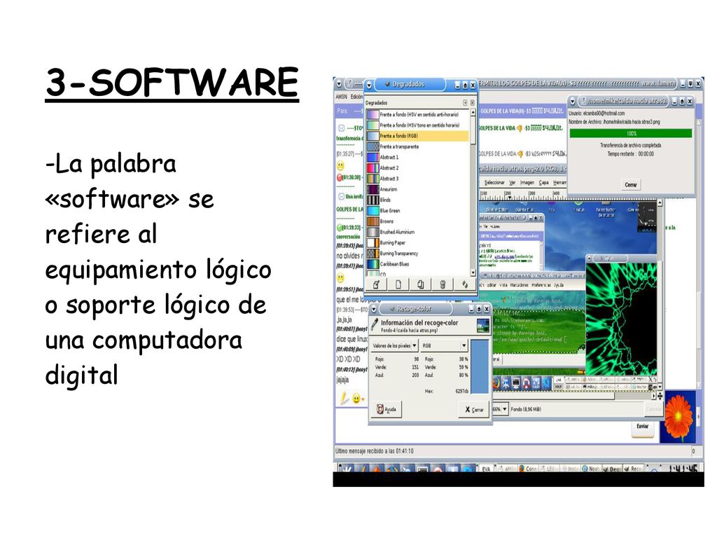 3-SOFTWARE -La palabra «software» se refiere al equipamiento lógico o soporte lógico de una computadora digital.