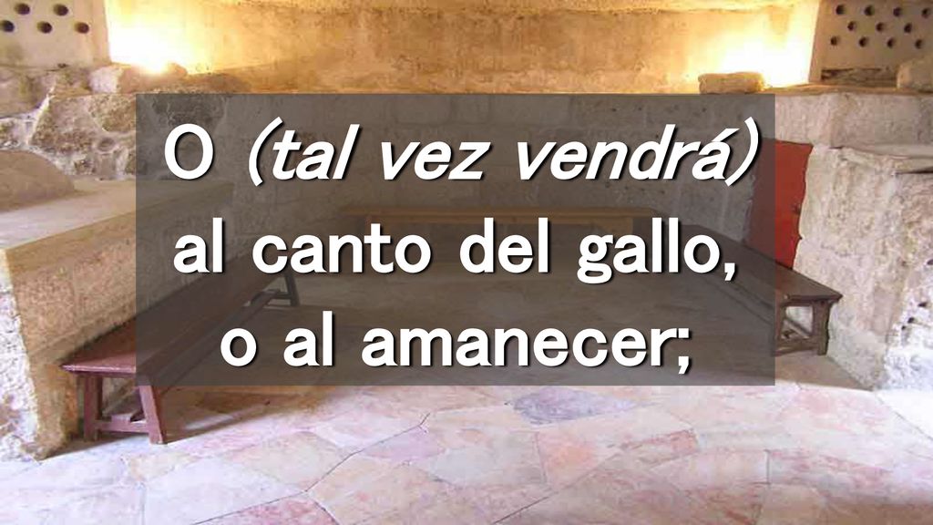 O (tal vez vendrá) al canto del gallo, o al amanecer;